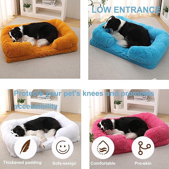 Dog Beds Large Sized dog Orthopedic, Sofa Dog Bed with Waterproof Lining and Nonskid Bottom, Rectangle Washable Dog Bed for Medium Small Dogs and Cats Comfortable ( Color : White , Size : 17 x 15" )