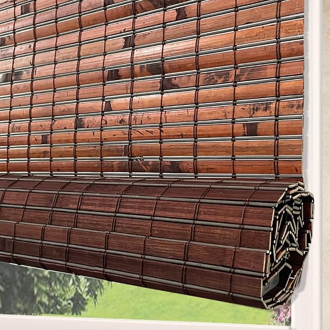 Letau No Drill No Tools Cordless Wood Window Shades Blinds, Bamboo Light