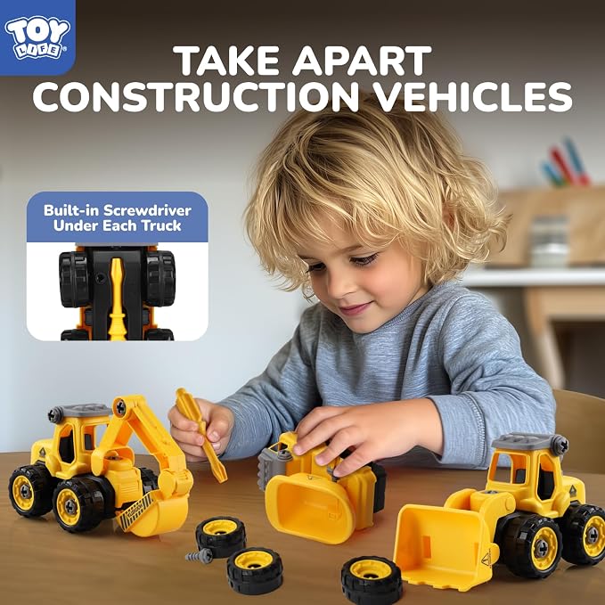TOY Life Constructions Toys Vehicles Trucks Take Apart Toys Sandbox Toys Trucks Set Excavators Building Car Toys with Drills - Best Gifts Truck Toys for Boys Kids Toddlers 3 4 5 6 7 8 Years Old