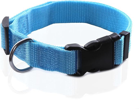 Adjustable Nylon Dog Collar, Nylon pet Collar 1 Inch 3/4 Inch 5/8 Inch Wide, for Large Medium Small Dogs (M(3/4" x 14-21"), Sky Blue)