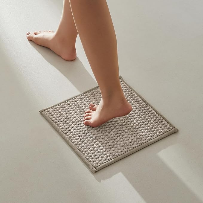 Small Bathroom Rugs, Non Slip Washable Bath Rugs Super Absorbent Bathroom Rug Thin Quick Dry Low Pile Bath Mats, Beige 12"x12"