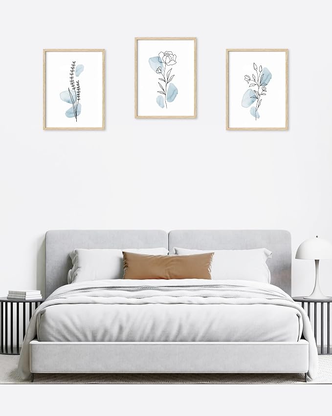 HesenDot Boho Art wall Décor, Botanical Print Set of 3, Abstract Line