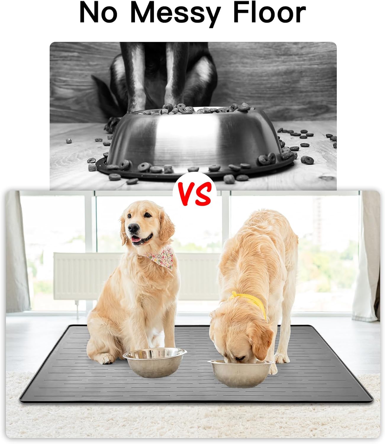 39.4"x29.5" Largest Pet Food Mat, Silicone Dog Mats for Food and Water, Nonslip Pet Feeding Mats for Floors,Dog Cat Bowl Mat with Raised Edges, Gray White