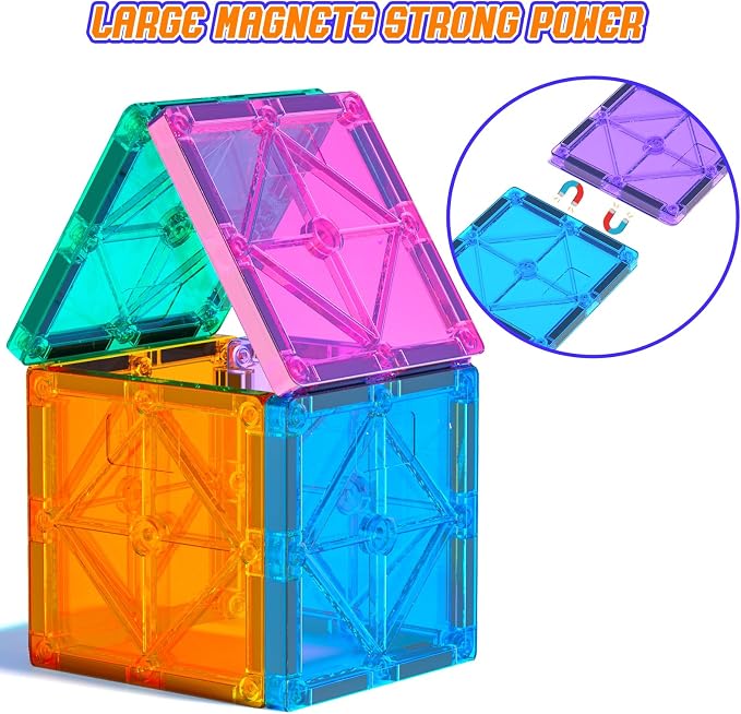 16PCS Square Magnetic Tiles Magnet Expansion Set, Construction Building Blocks, Starter Set for Kids Ages 3+