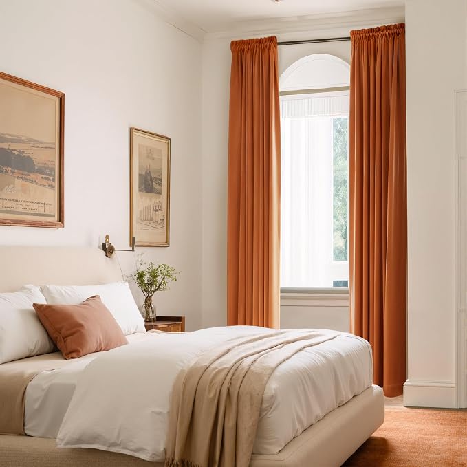 NICETOWN Orange Velvet Curtains 90 inch Long