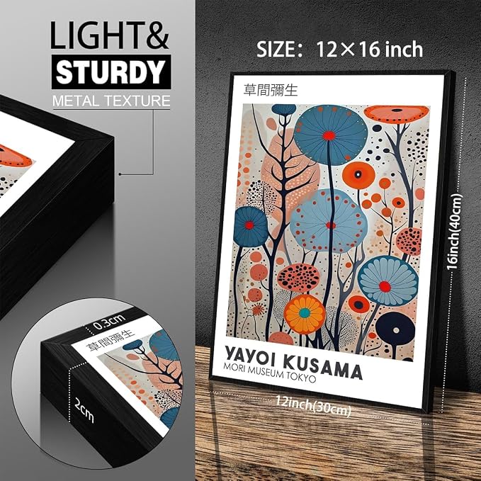 Yayoi Kusama Black Framed Wall Art 12x16in Vintage Japanese Painting Posters