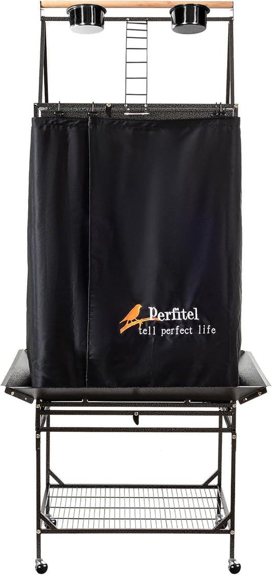 Bird Cage Cover(Black) Good Night Birdcage Cover Black-Out Birdcage Cover Durable Breathable Washable Material… (68 inch)