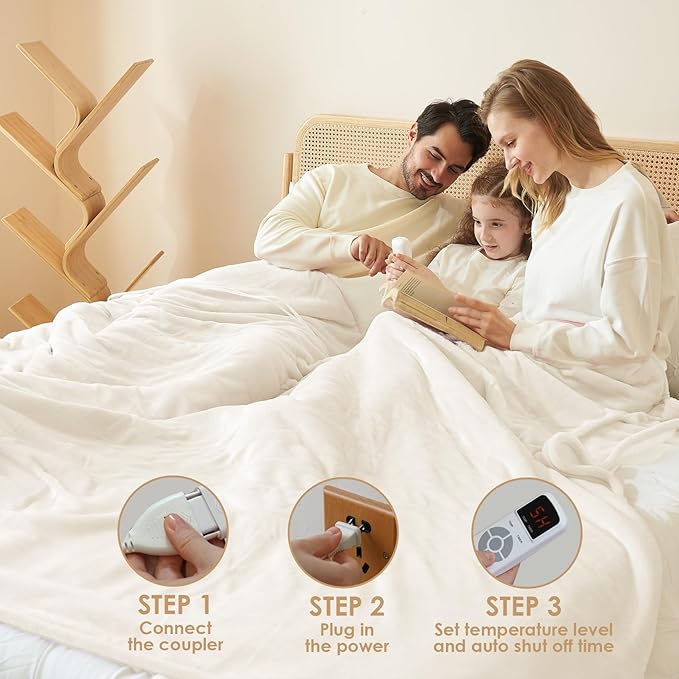 EHEYCIGA Heated Blanket Electric Blanket Throw - Heating Blanket with 9 Heating Levels & 10 Hours Auto Off, Soft Cozy Sherpa Washable Blanket with Fast Heating, 50 x 60 Inches