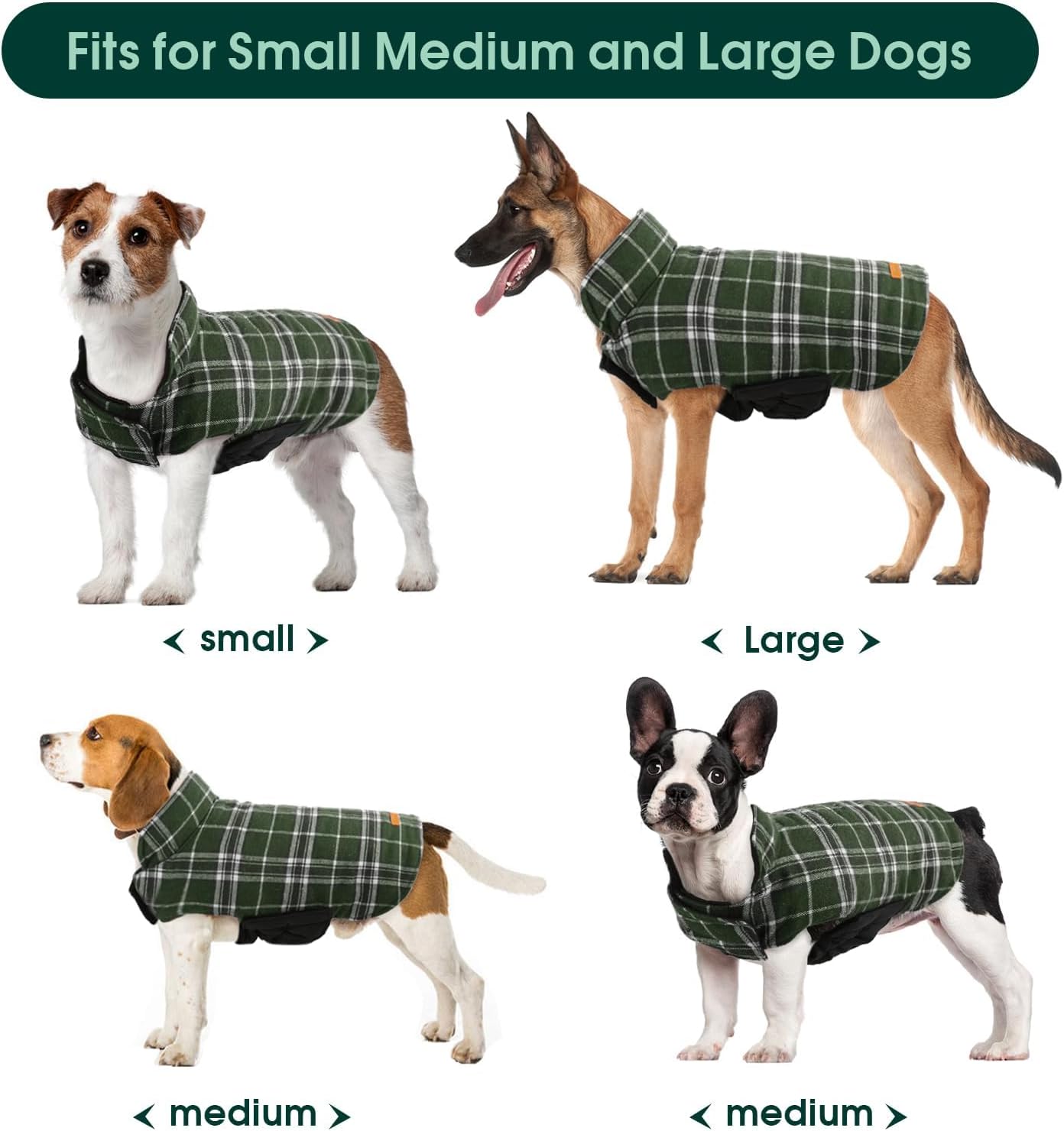 Kuoser Waterproof Dog Coat, Reversible Dog Jacket for Large Dogs, Adjustable Durable Doggie Winter Coat for Groowing Puppies Warm Puppy Cold Weather Apparel, Blue L