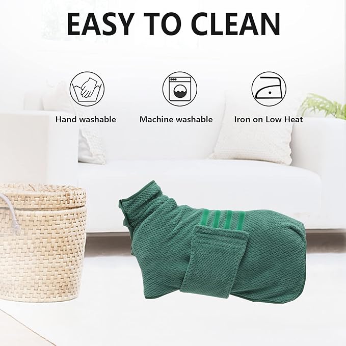 Geyecete Pineapple Grid Fast Drying Super Absorbent Dog Cat Bath Robe Towel - Green-L