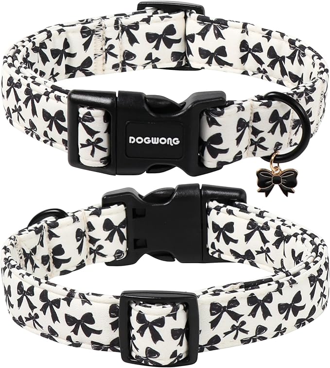 DOGWONG Cute Dog Collar, Black Bow Pattern Dog Collar, Girl Female Dog Collars with Strong Plastic Buckle for Small Dogs,XS