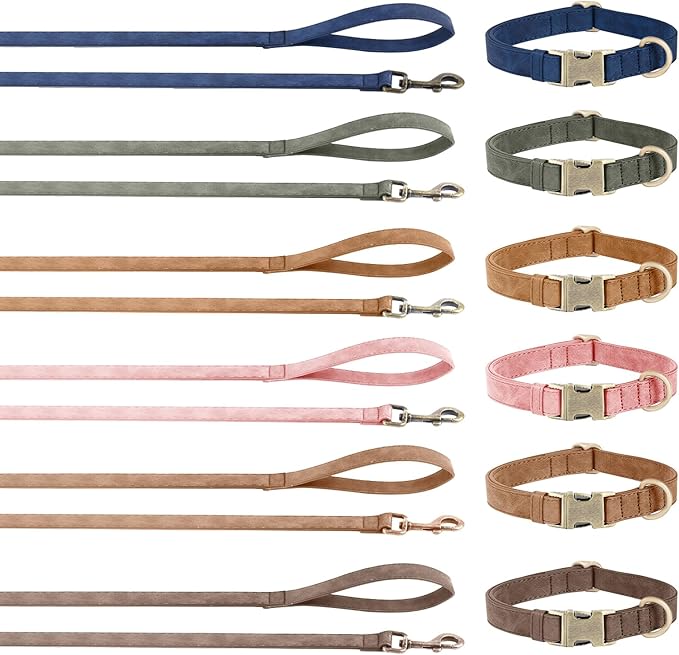 Genuine Leather Dog Collar - Adjustable Pet Collar with Quick Release Metal Buckle, Soft Skin Friendly Real Leather Collar for Small, Medium, Large Dogs (Brown Collar + Rope, S：Fit 8-16" Neck)