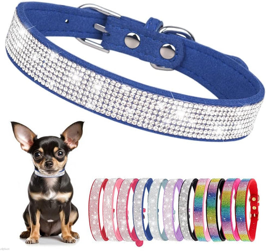 Rhinestone Dog Collar for Small Dogs, Bling Diamond Fancy Crystal Glitter Pretty Jewel Pet Puppy Collars for XXS XS Small Medium Large Breed Girl Dogs Female Cats Kitten, Blue S