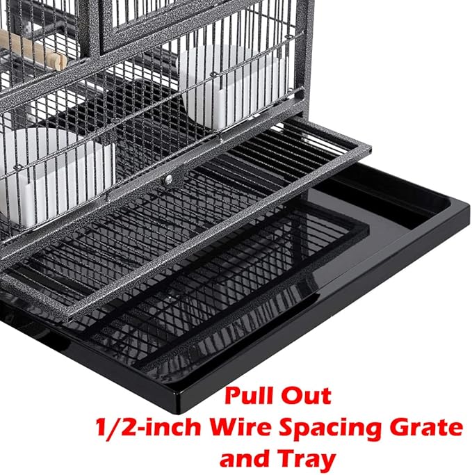 42" Stackable Center Divided Breeder Breeding Bird Flight Double Rolling Cage for Aviaries Canaries Cockatiels Lovebirds Finches Budgies Small Parrots