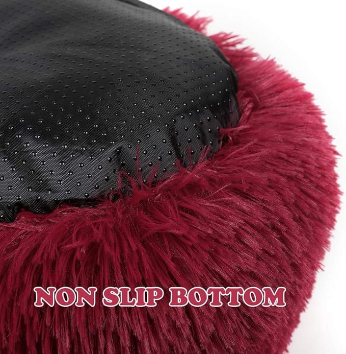 otoez Kitten Puppy Bed Small Round Dog Cat Beds Anti Anxiety Plush Pet Calming Donut Bed with Non-Slip Waterproof Bottom, Washable (19.7", Dark Red)