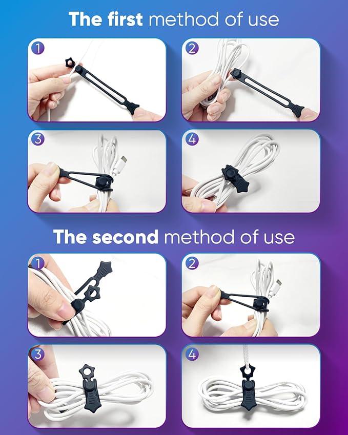 Quick Bind–Silicone Cable Ties Reusable, Cord Organizer for Charging Cables, Data Cables & Computer Wires, Multipurpose Elastic Cable Management Straps for Home,Office,Travel(16pcs,White)