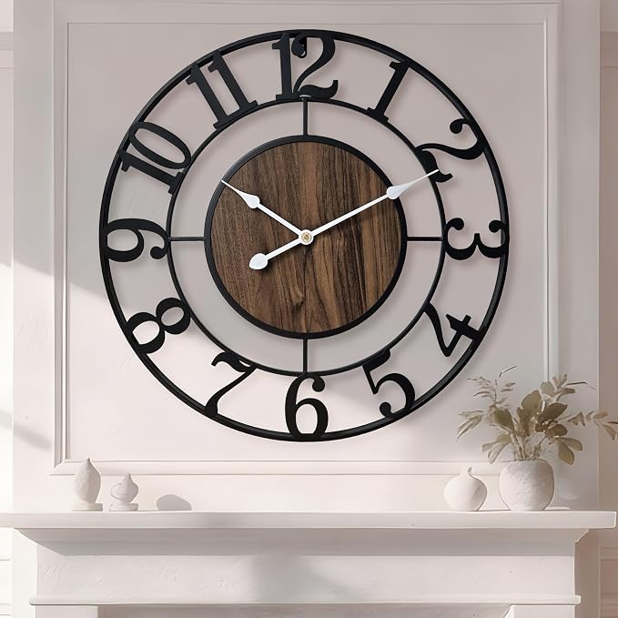 Large Metal Wall Clock, 30 Inch Retro Decorative Silent, Non Ticking, Battery