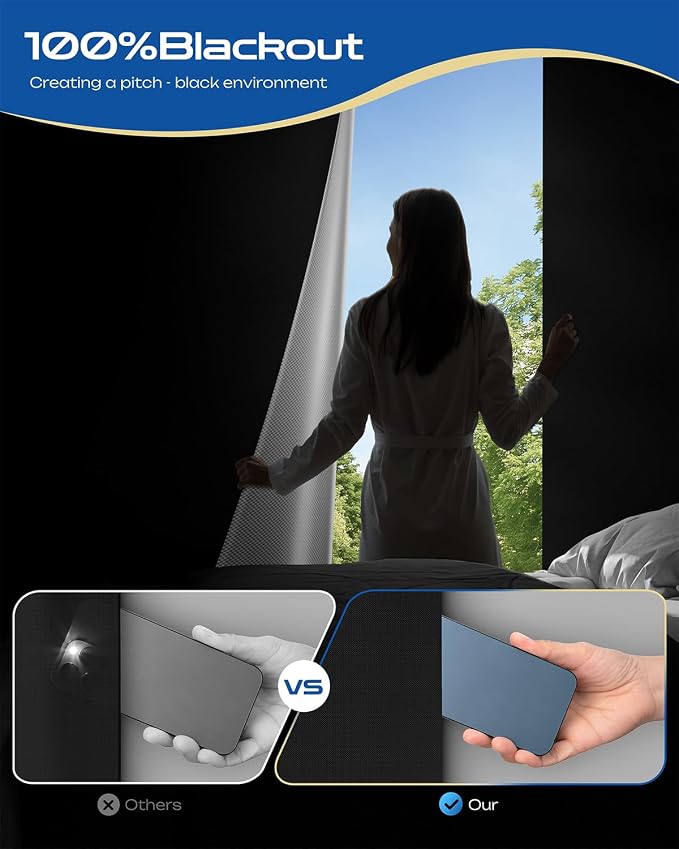 31" W x 72" L 100% Portable Blackout Curtains, Total Darkness No-Drill Black