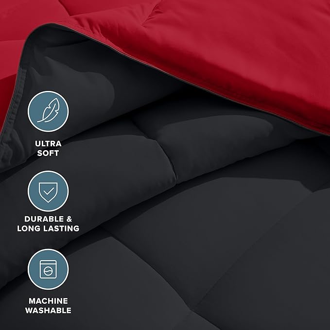Bare Home Oversized King Comforter - Reversible Colors - Goose Down Alternative - Ultra-Soft - Premium 1800 Series - All Season Warmth - Bedding Comforter (Oversized King, Black/Red)