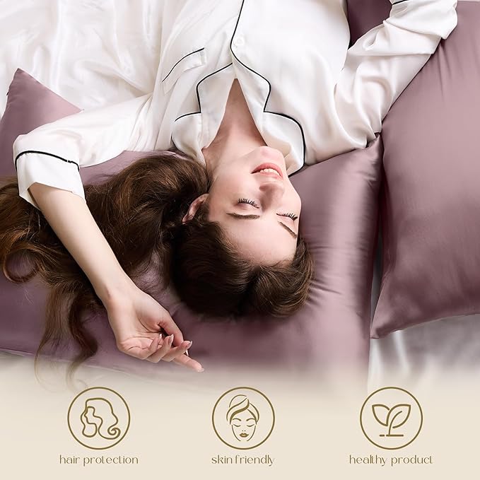 ZIMASILK 100% Pure Mulberry Silk Pillowcase for Hair and Skin Health,Soft and Smooth,Both Sides Premium Grade 6A Silk,600 Thread Count,with Hidden Zipper,1pc (King 20''x36'',Dark Mauve)