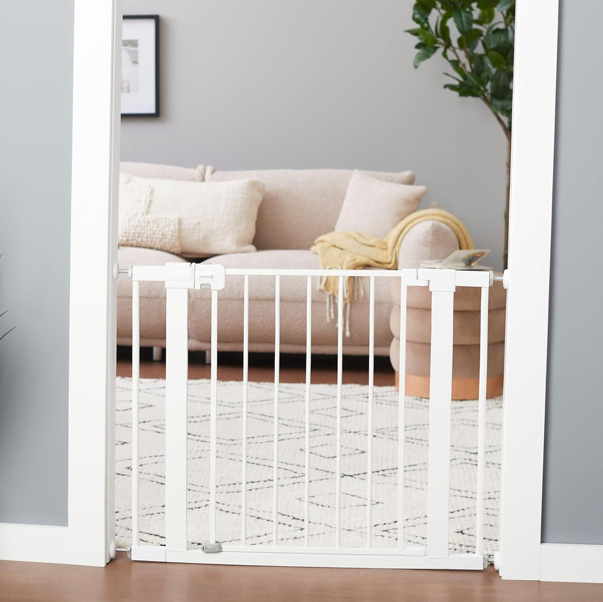 Safety 1st Easy Install Walk-Thru Baby Gate with Door – White, 28” Tall, Fits 29”–38” Doorways