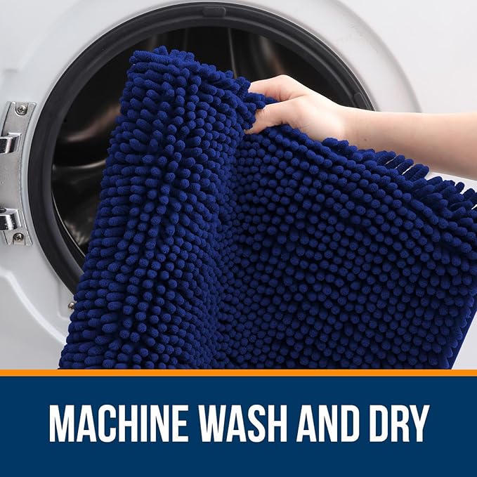 OLANLY Bathroom Rugs 47x32, Extra Soft Absorbent Chenille Bath Rugs, Rubber Backing Quick Dry, Machine Washable Bath Mats for Bathroom Floor, Tub and Shower, Home Decor Accessories, Navy
