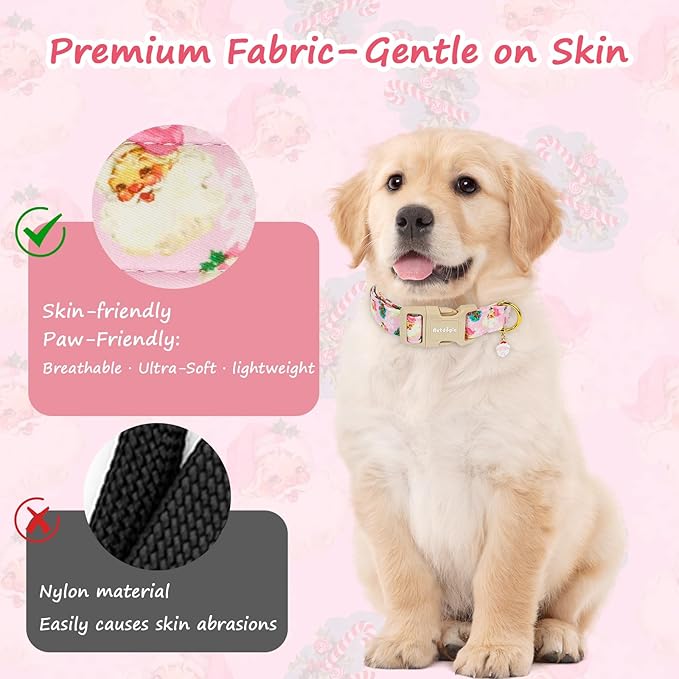 Christmas Dog Collar for Large Dogs, Adjustable Poly-Cotton Fabric Collar with Santa Pattern, Cute Pink Dog Collar for Dogs, Large Dog Collars Girls Dog Collars