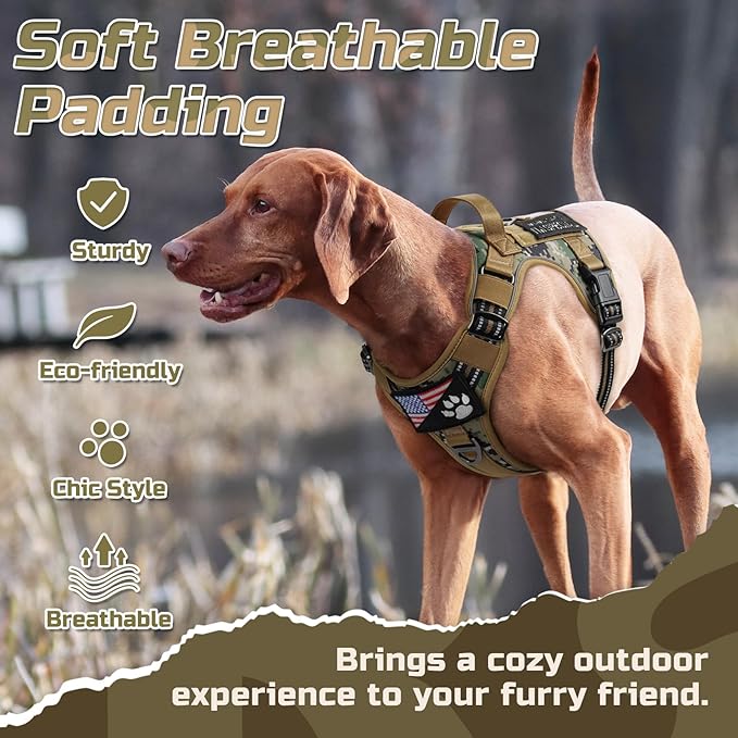 rabbitgoo Tactical Dog Harness Medium Sized Dog, No Pull Military Service Vest with Handle & Molle, Easy Control for Training Walking, Adjustable Reflective Straps, Brown camo, M