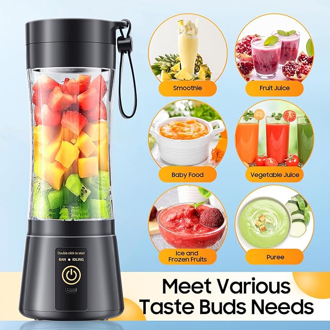 Portable Blender Personal Size Blender - 12 Oz Travel Cup Make Shakes and Smoothies, Cordless & USB Rechargeable, Freshly Squeezed in Picnic/Sports/Office