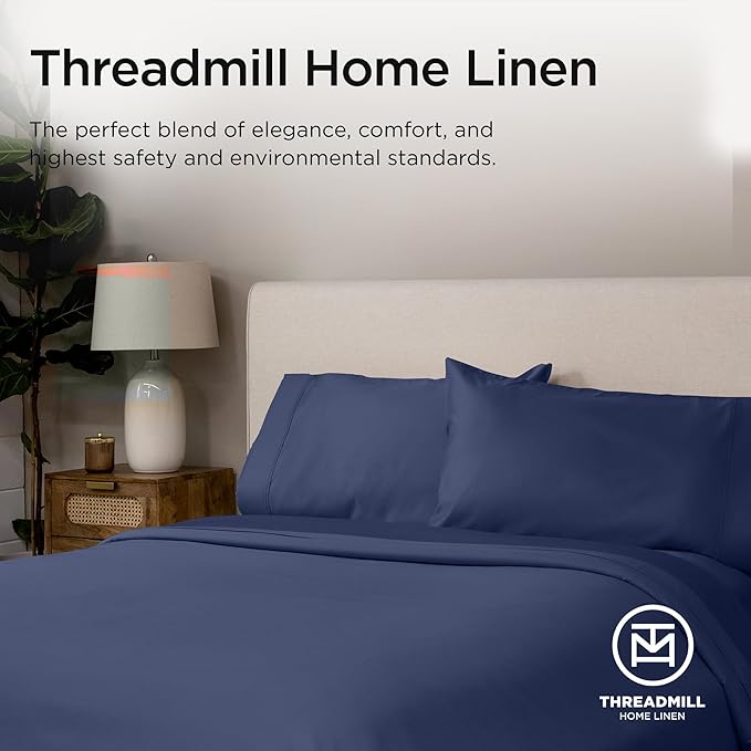 Threadmill Twin XL Sheet Sets |656 Thread Count 100% Supima Cotton Sheets for Twin XL Mattress | 16” Deep Pocket | Soft 3-Piece Cooling Sheet Set | Folkstone Blue