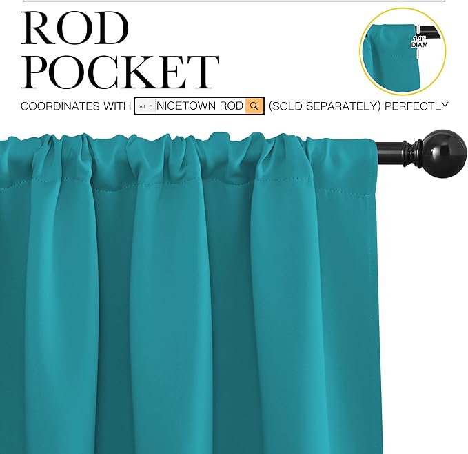 NICETOWN RV Blackout Curtains for Camper Windows, Peacock Blue, Short Blackout