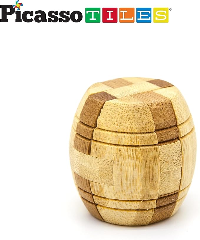 PicassoTiles 8 Styles Interlocking Sensory Toys Wooden Burr Cube, Ball and Barrels Logic Skill Genius Puzzle Brain Teaser Games & Intellectual 3D Assembling Educational Toy Set for Kids & Adults PTP08