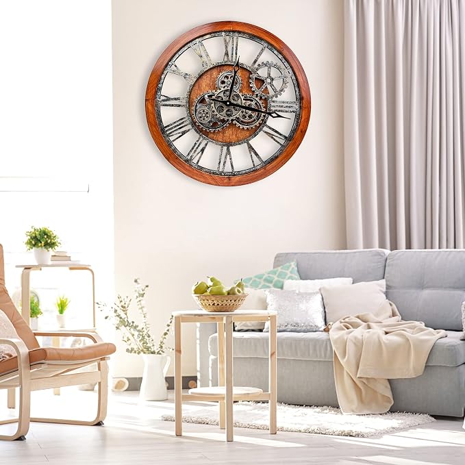 The B-Style Large Wall Clock 24 inch Moving Gear Wall Clock Oversized Vintage