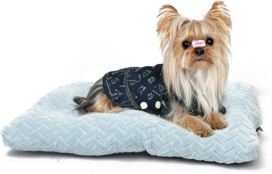 Dog Bed for Small Dogs Crate Washable 22 inch Dog Mats for Sleeping,Up to 15 lbs Soft and Fluffy Washed Blue