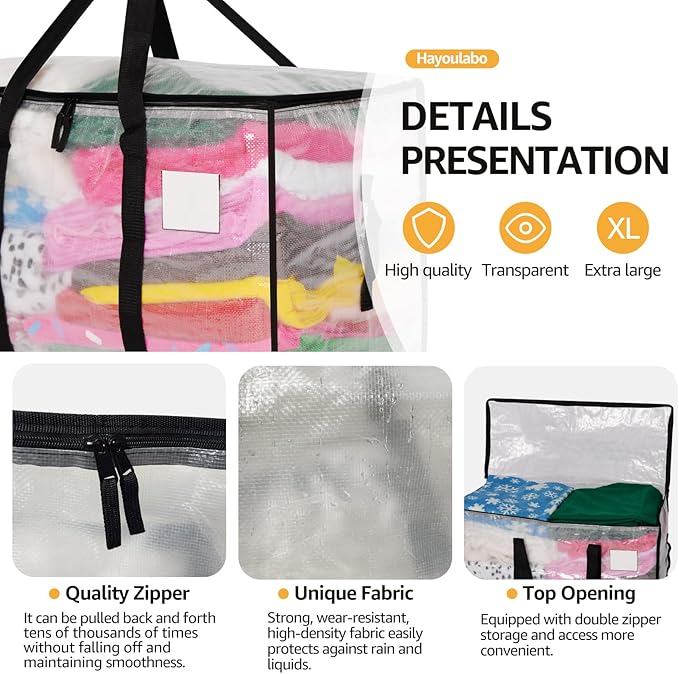 Moving Bags Heavy Duty Extra Large, Alternative for Moving Boxes & Moving Supplies,Clear Storage Bins with Lids, Plastic Packing Tote, Storage Bags for Clothes with Handles & Zippers(Clear, 6 Pack)