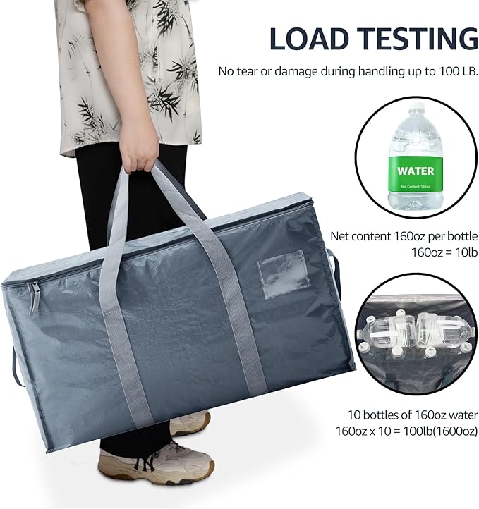 Moving Bags Heavy Duty Extra Large, Moving Boxes, Moving Supplies Essentials, Storage Bins with Lids, Plastic Packing Totes, Storage Bags for Clothes with Handles & Zippers(Grey, 10 Pack)