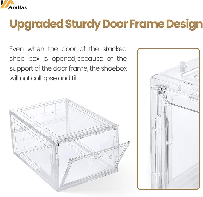 12 Pack Clear Shoe Boxes Stackable,Shoe Storage Boxes for Closet,Sturdy Shoe Box Storage Containers with Clear Door,Sneaker Storage,Easy to Assemble,Fit up to US Size 12(13.8”x 9.84”x 7.1”)