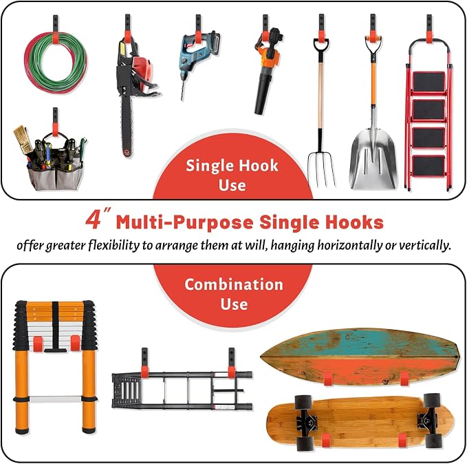 4 Inch Garage Hooks, 6 Pack Heavy Duty Wall Hooks
