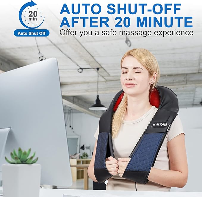 Neck and Shoulder Massager with Heat Shiatsu Back Massage Pillow with 3D Deep Tissue Kneading for Foot, Legs, Body Muscle Pain Relief, Use at Home, Office & Car