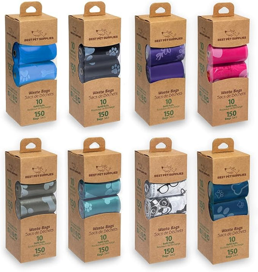 Best Pet Supplies Dog Poop Bags (4 x 150 Bags) for Waste Refuse Cleanup, Doggy Roll Replacements for Outdoor Puppy Walking and Travel, Leak Proof and Tear Resistant, Thick Plastic - Assorted Colors