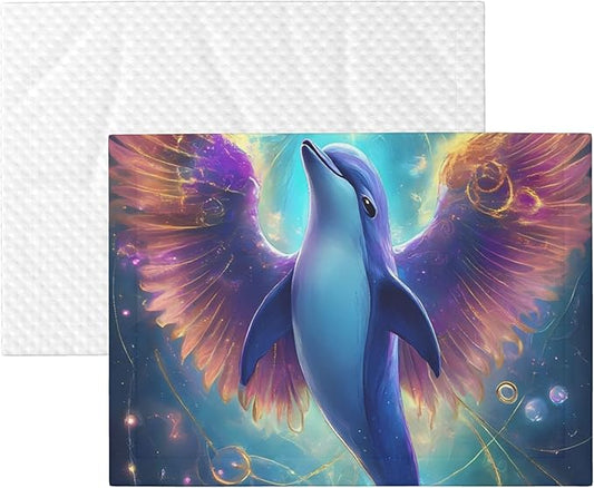 Waterproof Dog Blanket Soft Pet Blanket for Puppy Cat, Fleece Cat Throw Blankets for Furniture Bed Couch Sofa Reversible - Colorful Winged Dolphin