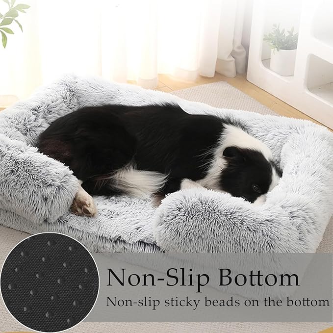 Dog Beds Medium Large Size Dog, Calming Dog Bed with Removable Washable Cover, Waterproof Lining and Nonskid Bottom(Light Gray,XL)