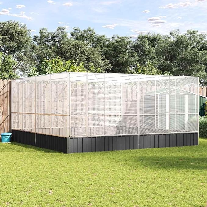 Large Metal Heavy Duty Walk-in Aviary Cage, Ample Activity Space Bird Cage with Lockable Door Also for Chickens and Rabbits, Silver 164.6"x163"x83.5" Steel,-513