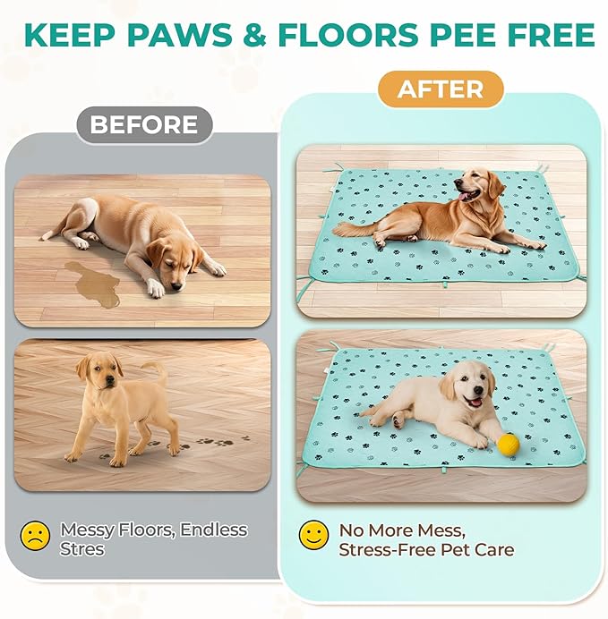 Fostanfly Washable Pee Pads for Dogs, 2 Pack Large 31"x36" Ultra-Absorbent and Leak-Proof Non-Slip Reusable Potty Training Pads for Dogs, Cats, Puppy, Potty of Add 8 Lanyards, Green