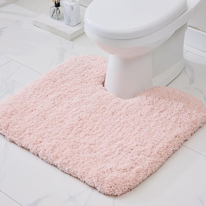 Pink Toilet Rug 22x24 Non Slip Fluffy Toilet Floor Mat U Shaped Washable Bathroom Contour Rug for Toilet Absorbent Thick Toilet Carpet