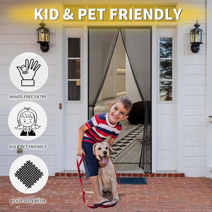 Magnetic Screen Door -Fit for Door Size:36x78 Inch,Screen Door Size 38"x80"，Hands Free Mesh Partition,Heavy Duty Curtain Keeps Bugs Out, Frame Hook & Loop, Pet and Kid Friendly