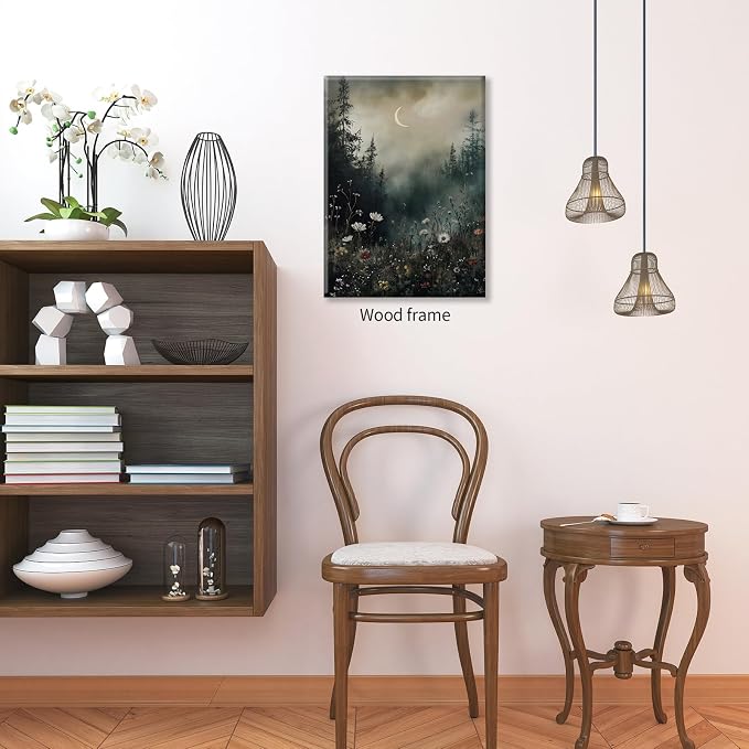 Dark Flower Field Poster Vintage Moody Academia Wall Art 16X24 inch Framed