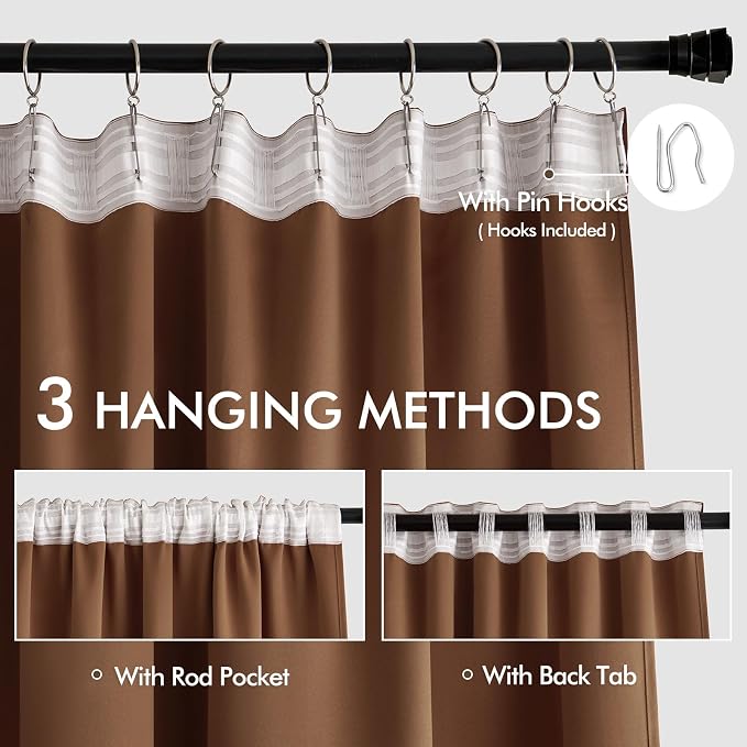 MIULEE Back Tab Blackout Curtains 108 Inch Long 2 Panels Set