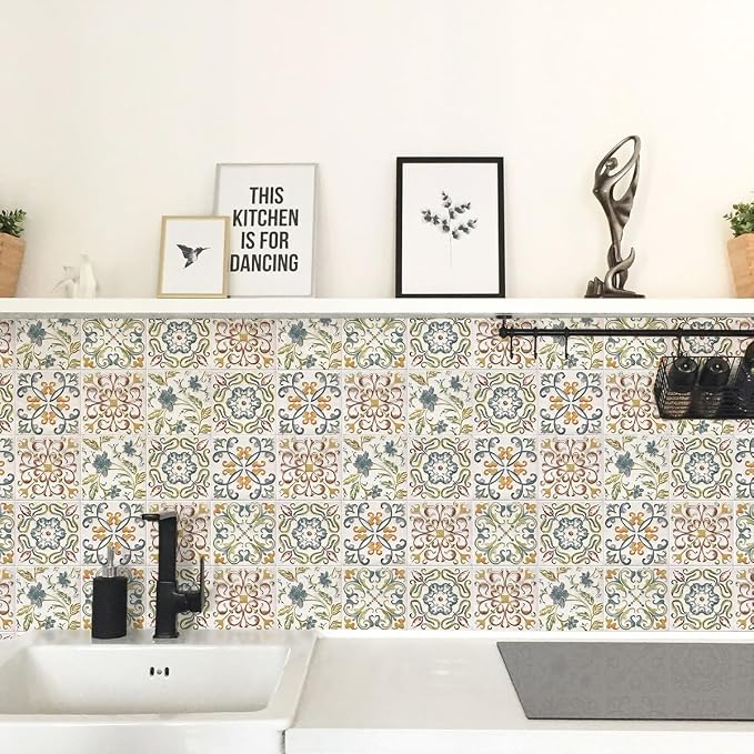 Wudnaye Bohemian Wallpaper Peel and Stick Faux Tile Contact Paper 17”×196” Tile