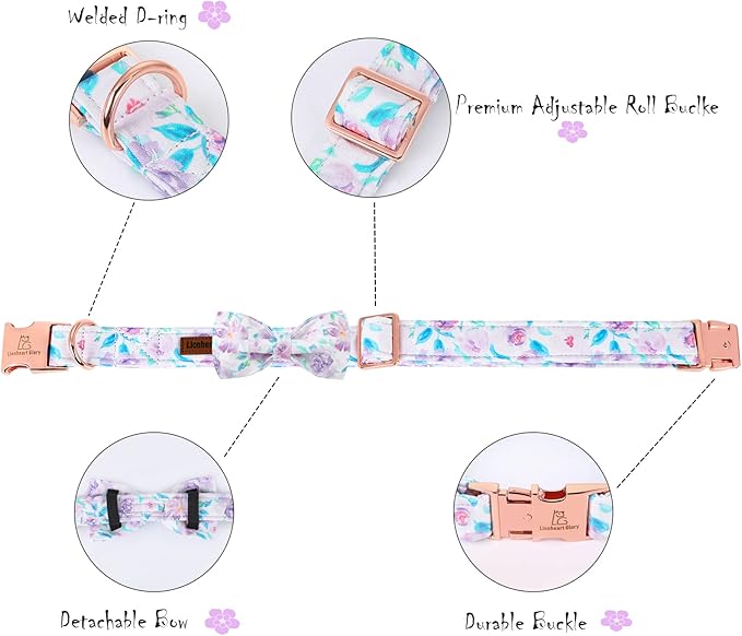Lionheart glory Purple Dog Collar, Adjustable Dog Collar with Bowtie, Pet Gift Collar for Dog Soft Bowtie Dog Collars for X-Small Puppy